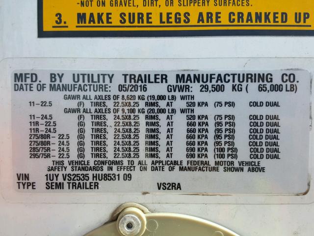 1UYVS2535HU853109 - 2017 UTILITY TRAILER WHITE photo 10