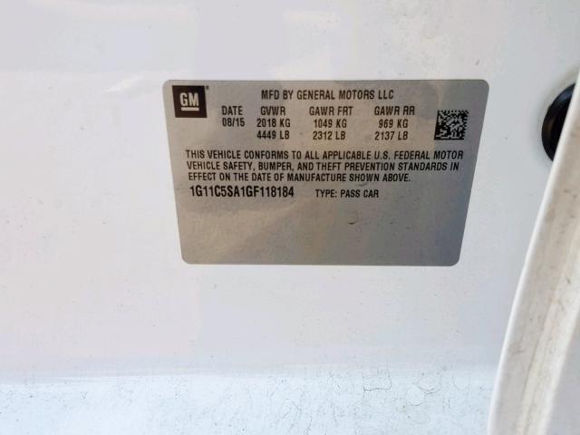 1G11C5SA1GF118184 - 2016 CHEVROLET MALIBU LIM 白色 照片 10