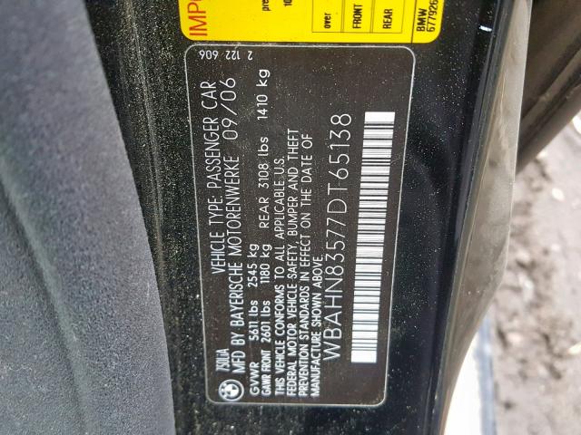 WBAHN83577DT65138 - 2007 BMW 750 BLACK photo 10