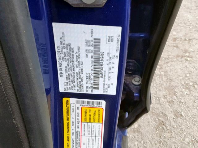 3FA6P0G79GR342460 - 2016 FORD FUSION S BLUE photo 10