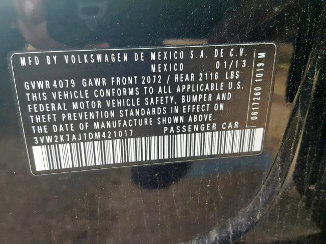 3VW2K7AJ1DM421017 - 2013 VOLKSWAGEN JETTA BASE BLACK photo 10