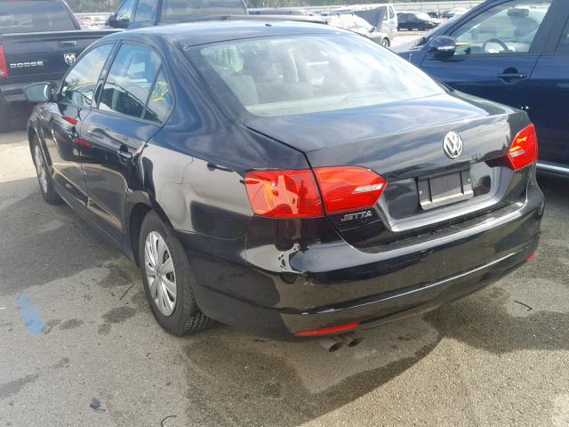 3VW2K7AJ1DM421017 - 2013 VOLKSWAGEN JETTA BASE BLACK photo 3