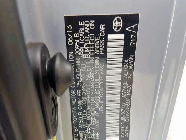 JTKJF5C74E3070690 - 2014 TOYOTA SCION TC SILVER photo 10