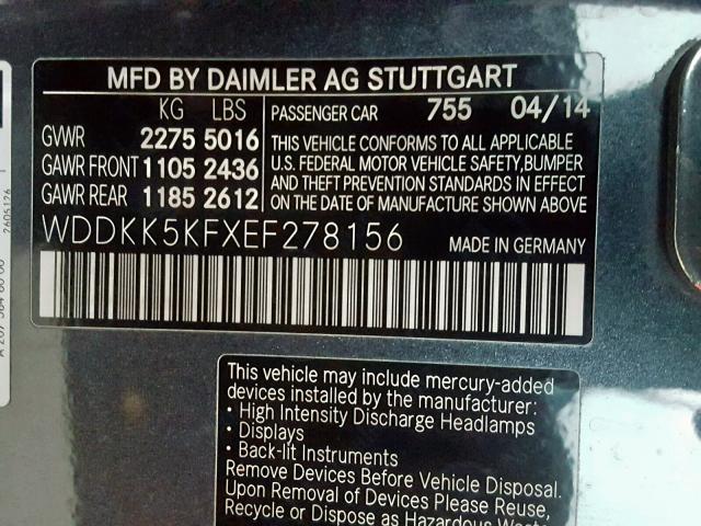 WDDKK5KFXEF278156 - 2014 MERCEDES-BENZ E 350 GRAY photo 10