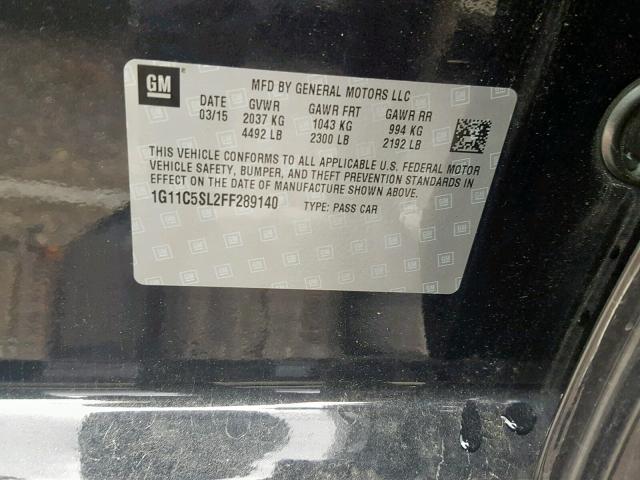 1G11C5SL2FF289140 - 2015 CHEVROLET MALIBU 1LT შავი ფოტო 10