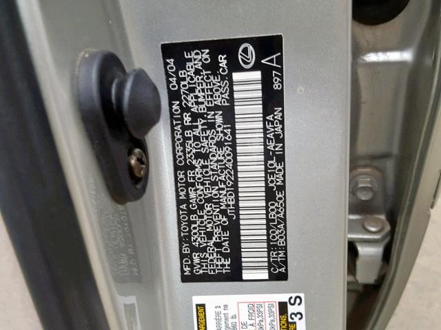 JTHBD192240091641 - 2004 LEXUS IS 300 SILVER photo 10