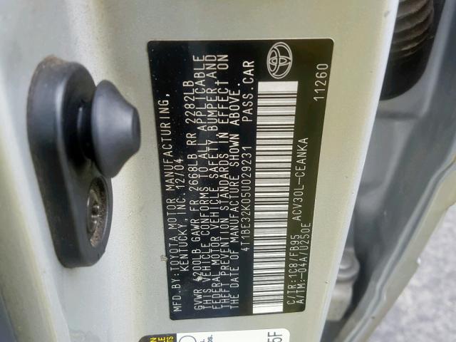 4T1BE32K05U029231 - 2005 TOYOTA CAMRY LE SILVER photo 10
