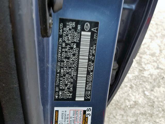 JTHBD192550099492 - 2005 LEXUS IS 300 GRAY photo 10