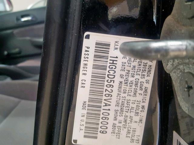 1HGCD5626VA106009 - 1997 HONDA ACCORD DX BLACK photo 10