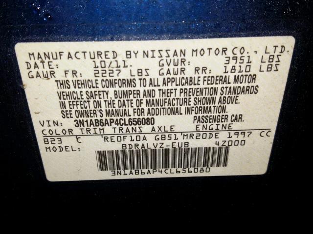 3N1AB6AP4CL656080 - 2012 NISSAN SENTRA 2.0 BLUE photo 10