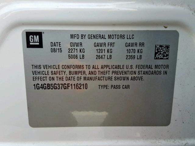 1G4GB5G37GF116210 - 2016 BUICK LACROSSE WHITE photo 10