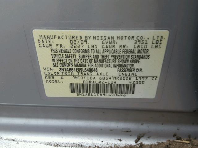 3N1AB61E89L640648 - 2009 NISSAN SENTRA 2.0 SILVER photo 10