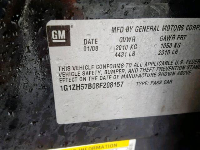 1G1ZH57B08F208157 - 2008 CHEVROLET MALIBU 1LT შავი ფოტო 10