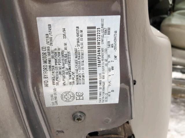 1FAFP34N45W222225 - 2005 FORD FOCUS ZX4 GRAY photo 10