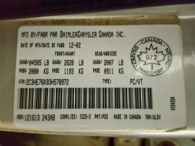 2C3HE76K83H578972 - 2003 CHRYSLER 300M SPECI SILVER photo 10