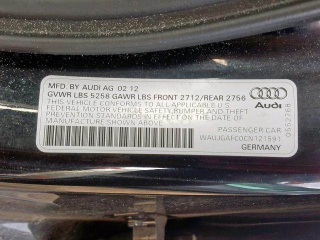 WAUJGAFC0CN121591 - 2012 AUDI A6 PRESTIG BLACK photo 10