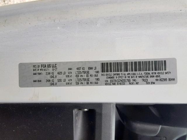 3C6TRVCG7HE551769 - 2017 RAM PROMASTER 白色 照片 10