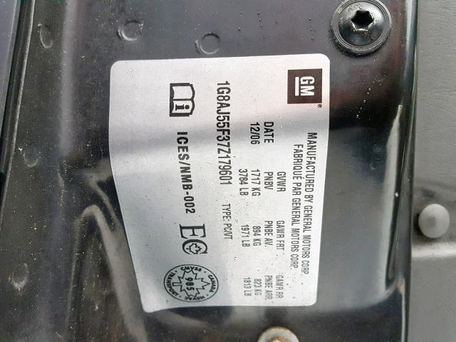 1G8AJ55F37Z179601 - 2007 SATURN ION LEVEL BLACK photo 10