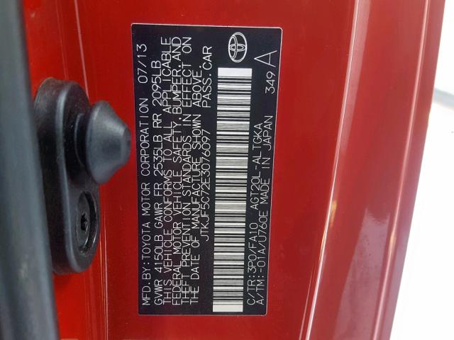 JTKJF5C72E3076097 - 2014 TOYOTA SCION TC 红色 照片 10