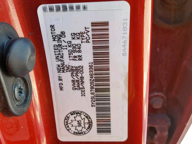 5Y2SL67809Z463361 - 2009 PONTIAC VIBE RED photo 10