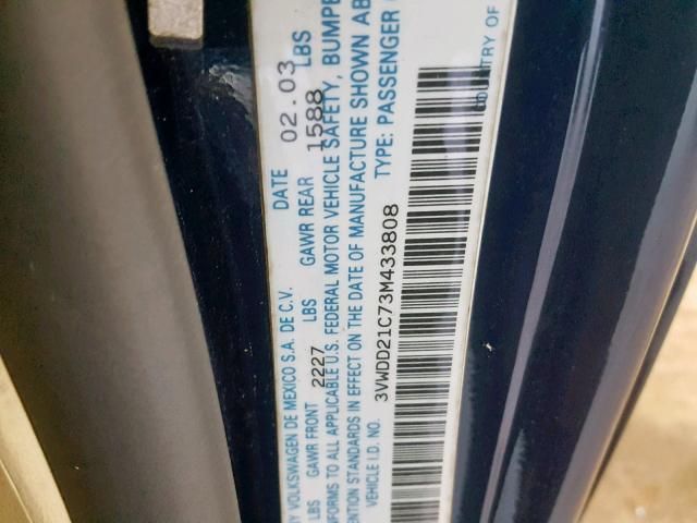 3VWDD21C73M433808 - 2003 VOLKSWAGEN NEW BEETLE 蓝色 照片 10