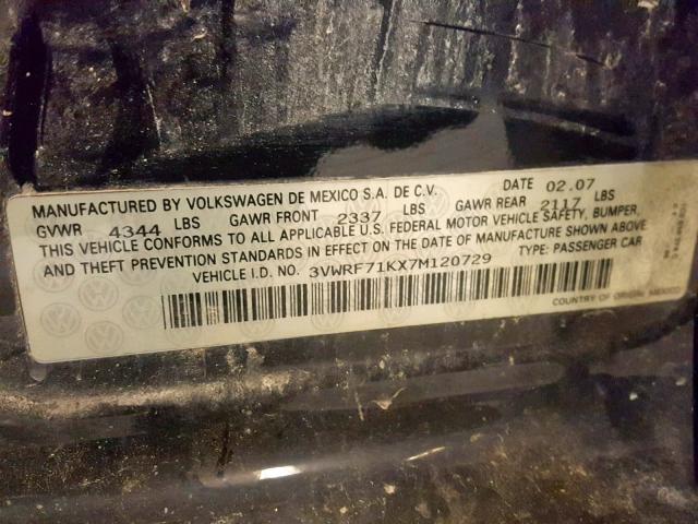 3VWRF71KX7M120729 - 2007 VOLKSWAGEN JETTA 2.5 BLACK photo 10