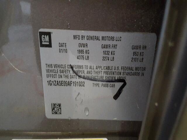 1G1ZA5E09AF191032 - 2010 CHEVROLET MALIBU LS 棕色 照片 10