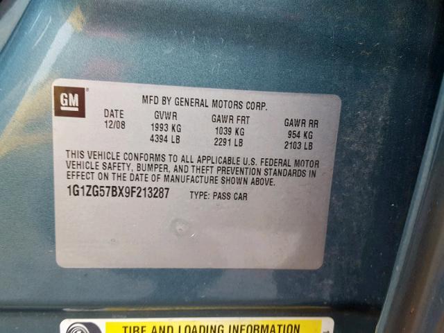 1G1ZG57BX9F213287 - 2009 CHEVROLET MALIBU LS ლურჯი ფოტო 10
