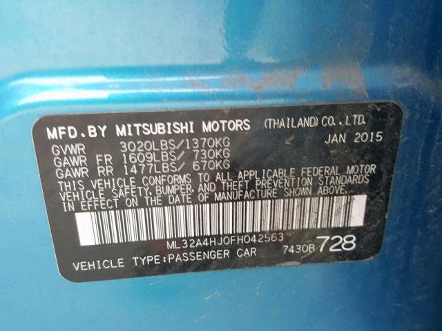 ML32A4HJ0FH042563 - 2015 MITSUBISHI MIRAGE ES BLUE photo 10