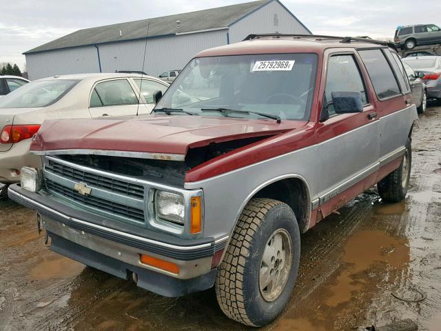 1GNDT13Z9M2186387 - 1991 CHEVROLET BLAZER S10 RED photo 2