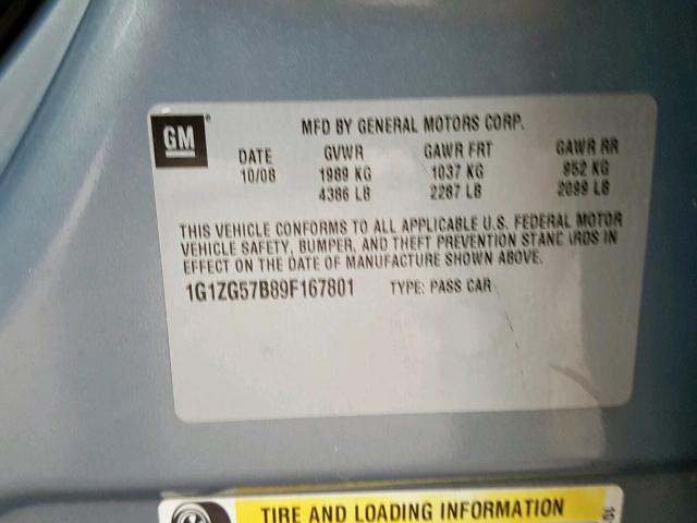 1G1ZG57B89F167801 - 2009 CHEVROLET MALIBU LS GRAY photo 10