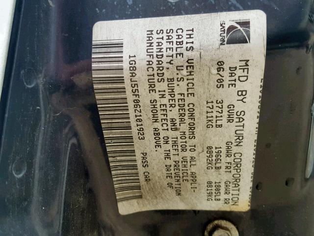 1G8AJ55F06Z101923 - 2006 SATURN ION LEVEL WHITE photo 10