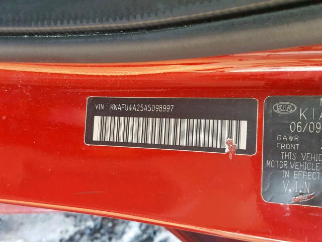 KNAFU4A25A5098997 - 2010 KIA FORTE EX RED photo 10