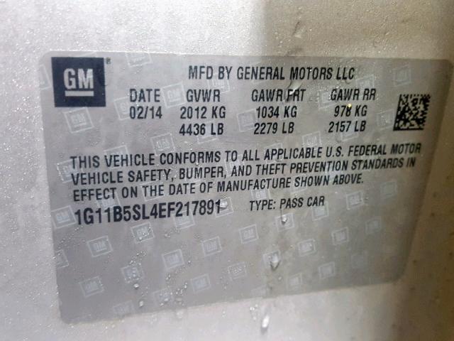 1G11B5SL4EF217891 - 2014 CHEVROLET MALIBU LS SILVER photo 10