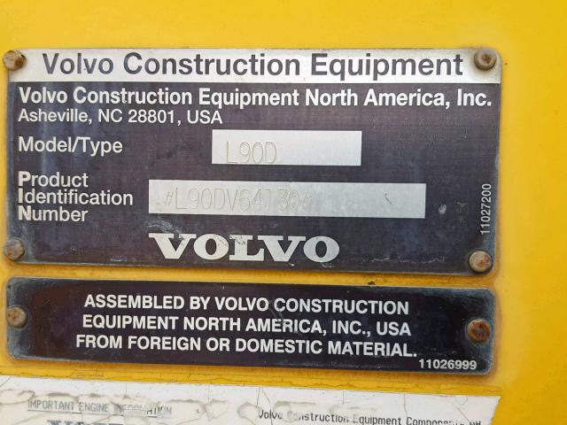 L90DV64130 - 2000 VOLVO L90D PIN YELLOW photo 10