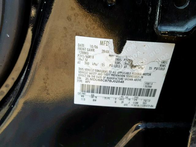 2LMDU68C87BJ02548 - 2007 LINCOLN MKX BLACK photo 10