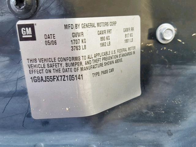 1G8AJ55FX7Z105141 - 2007 SATURN ION LEVEL GREEN photo 10