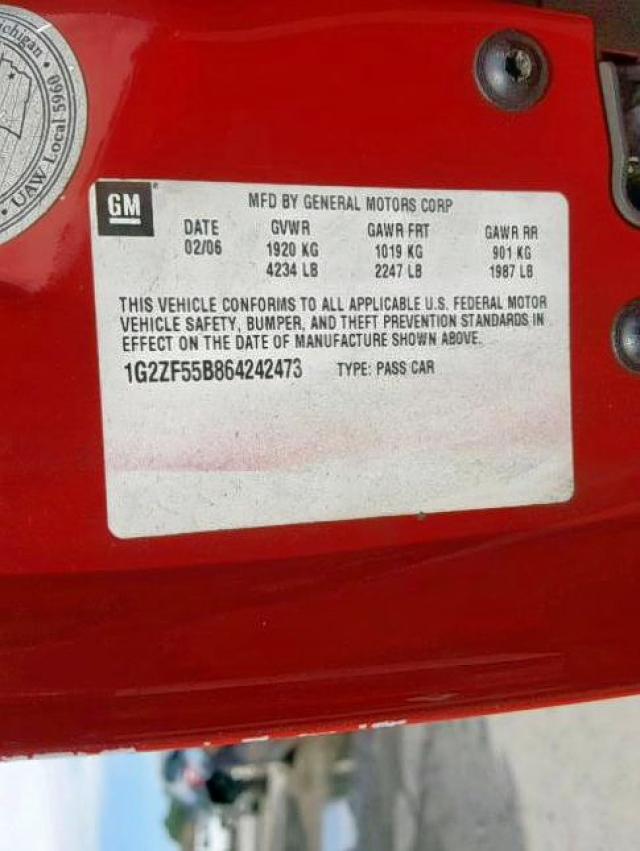 1G2ZF55B864242473 - 2006 PONTIAC G6 SE RED photo 10