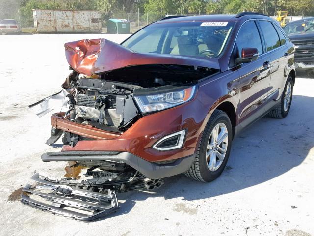 2FMTK3J82FBB89377 - 2015 FORD EDGE SEL ORANGE photo 2