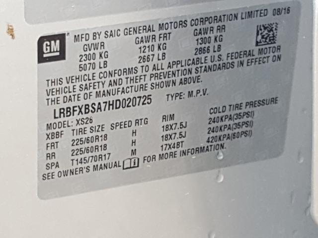 LRBFXBSA7HD020725 - 2017 BUICK ENVISION ESSENCE  photo 10