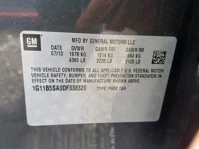 1G11B5SA0DF338320 - 2013 CHEVROLET MALIBU LS GRAY photo 10