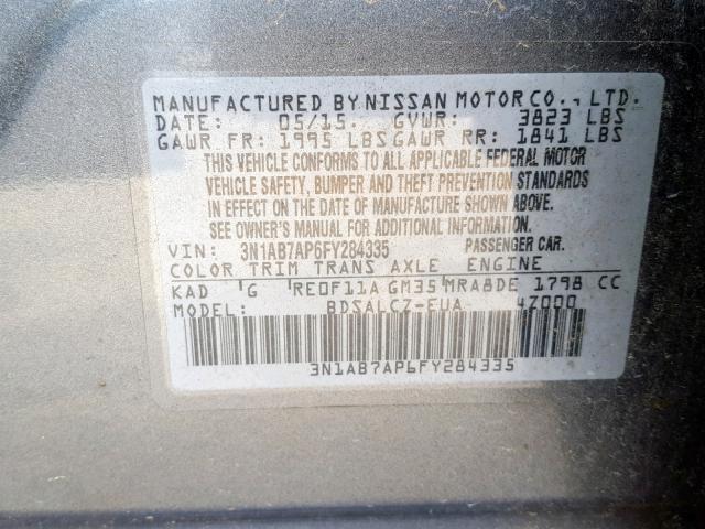 3N1AB7AP6FY284335 - 2015 NISSAN SENTRA S GRAY photo 10