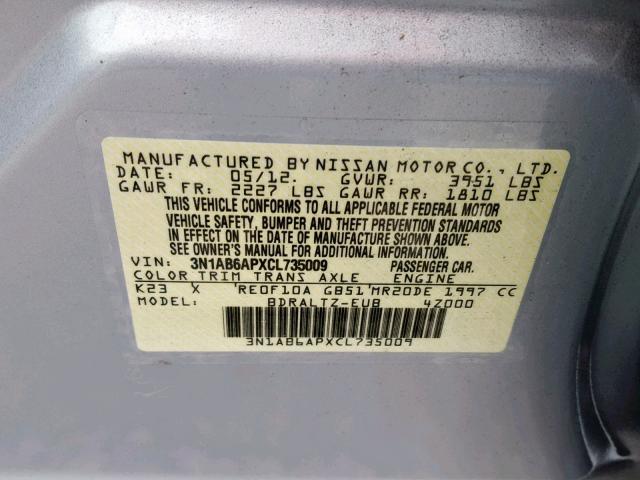 3N1AB6APXCL735009 - 2012 NISSAN SENTRA 2.0 SILVER photo 10