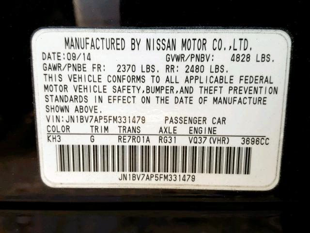 JN1BV7AP5FM331479 - 2015 INFINITI Q50 BASE BLACK photo 10