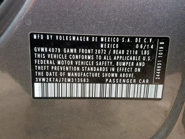 3VW2K7AJ7EM313583 - 2014 VOLKSWAGEN JETTA BASE GRAY photo 10
