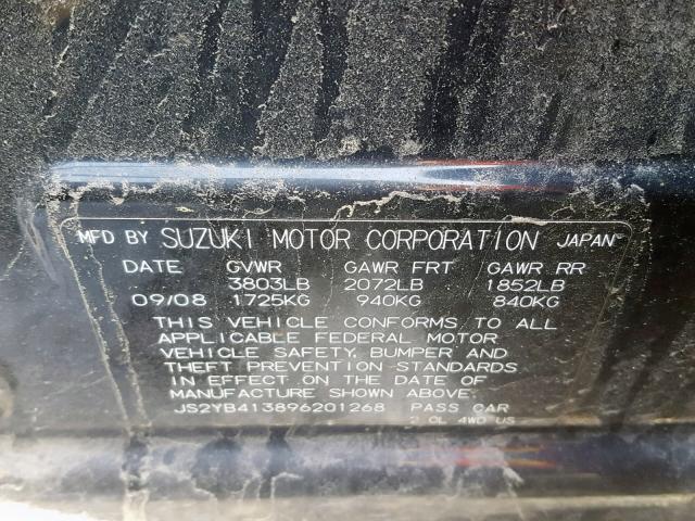 JS2YB413896201268 - 2009 SUZUKI SX4 TECHNO BLACK photo 10