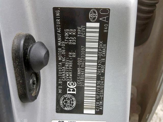 2T1BU4EE9AC233097 - 2010 TOYOTA COROLLA BA SILVER photo 10