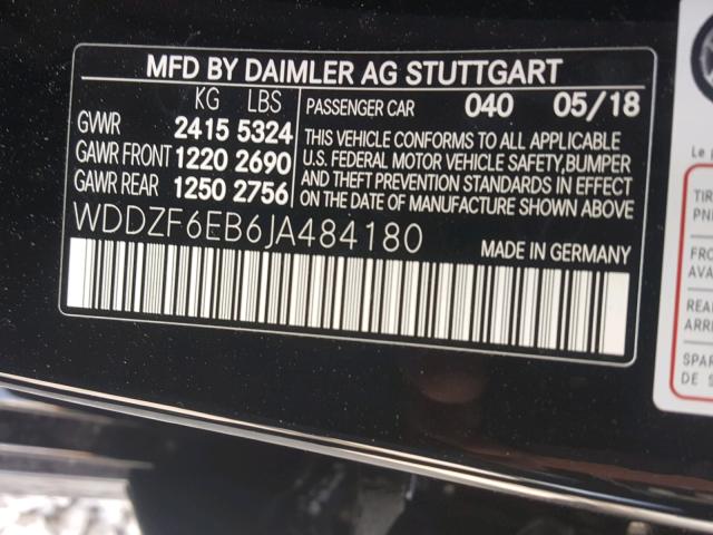 WDDZF6EB6JA484180 - 2018 MERCEDES-BENZ E 43 4MATI BLACK photo 10