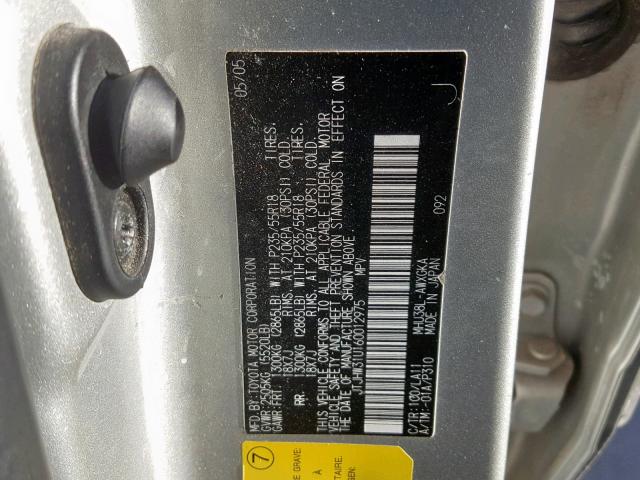 JTJHW31U160012975 - 2006 LEXUS RX 400 SILVER photo 10