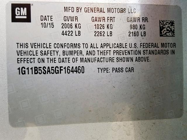 1G11B5SA5GF164460 - 2016 CHEVROLET MALIBU LIM 银色 照片 10